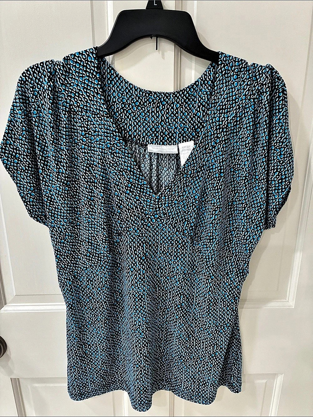 Worthington Women's Patterned Tunic Top in Blue & Black Size Large